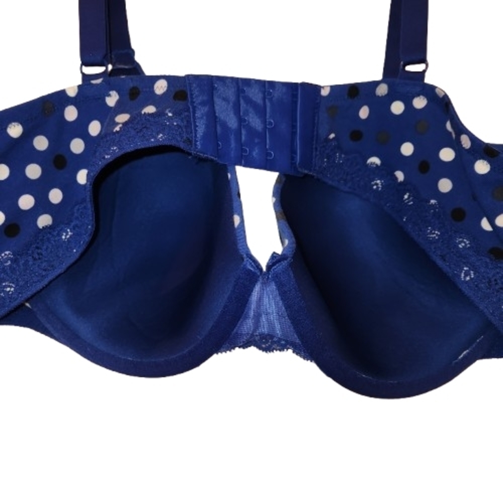 NWT Ambrielle Size 38D Blue/Black/White Polka Dot Underwire Bra Lace Organic - Picture 2 of 10
